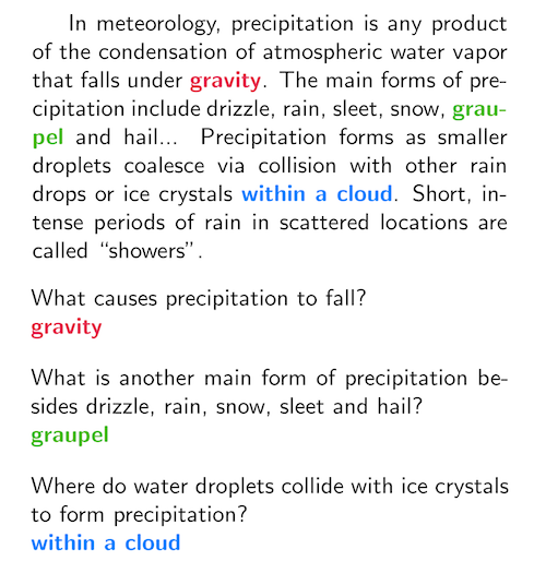 Reading comprehension